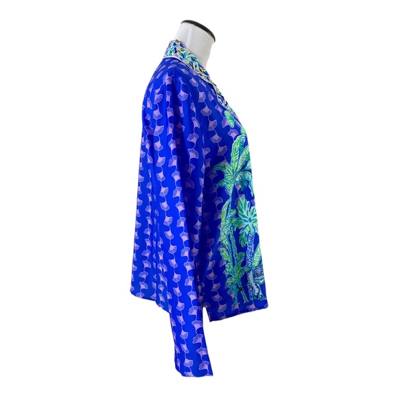 Lilly Pulitzer PJ Satin Long Sleeve Top Blue Grotto Fan Favorite Sz M - Picture 5 of 8